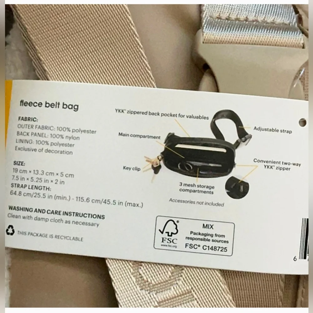 NWT Lolë Cream Fleece Belt Bag Unisex - Picture 2 of 4